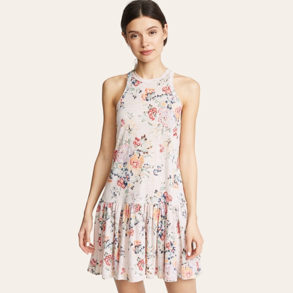 Rebecca Taylor Penelope Pink Floral 100% LINEN Tank Ruffle Dress